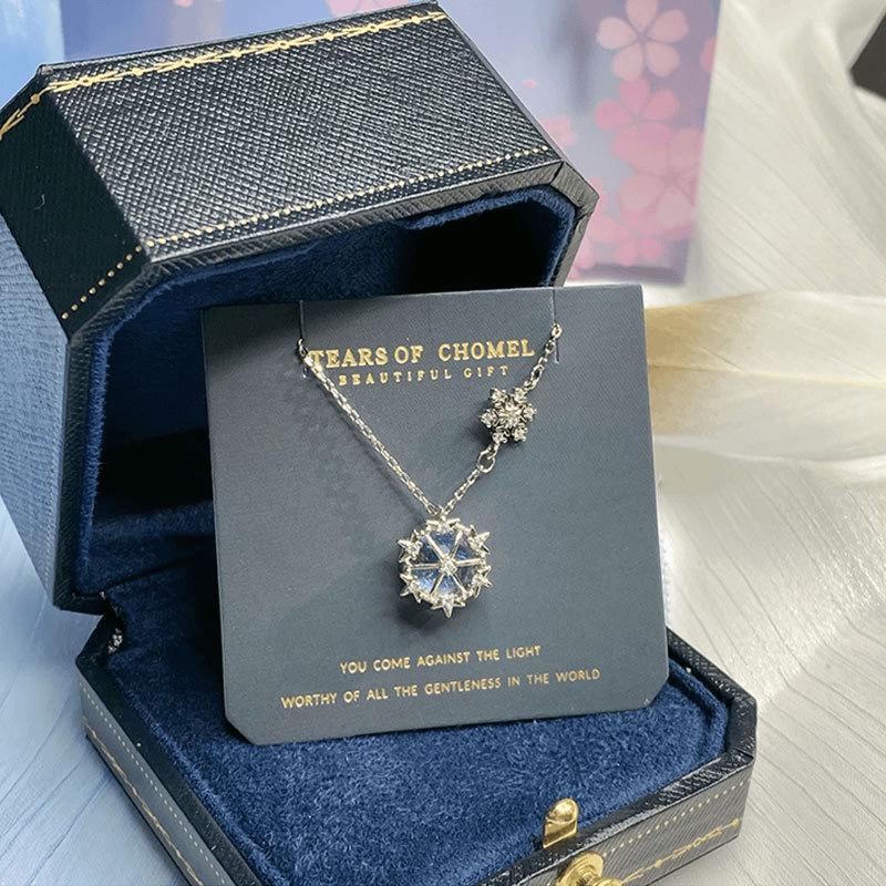 Elegant 925 Silver Aquamarine Snowflake Necklace - Luxury Women's Fashion Clavicle Chain