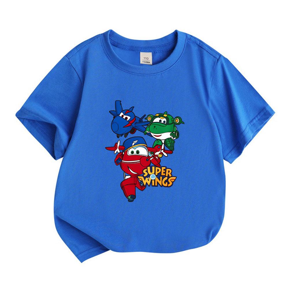 Kids Boys Girls 100% Cotton Crew Neck Short Sleeve T-Shirt, Cute Cartoon Airplane Printed Casual Tees for Children Daily Summer Wear Tops
