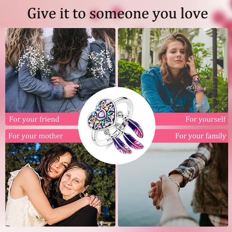 Original 925 Sterling Silver Sparkling Dream Heart Dreamcatcher Ring For Women Girls Jewelry Birthday Anniversary Gifts