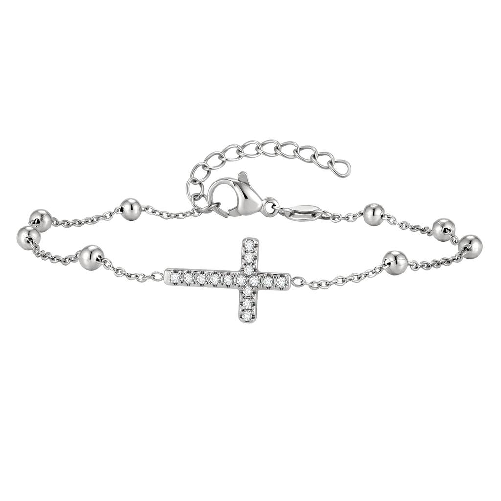 Crystal Cross Bracelet 18K PVD Plated Beads Chain Religion Jewelry for Women Stainless Steel Pulsera Cruz Bangle Waterproof