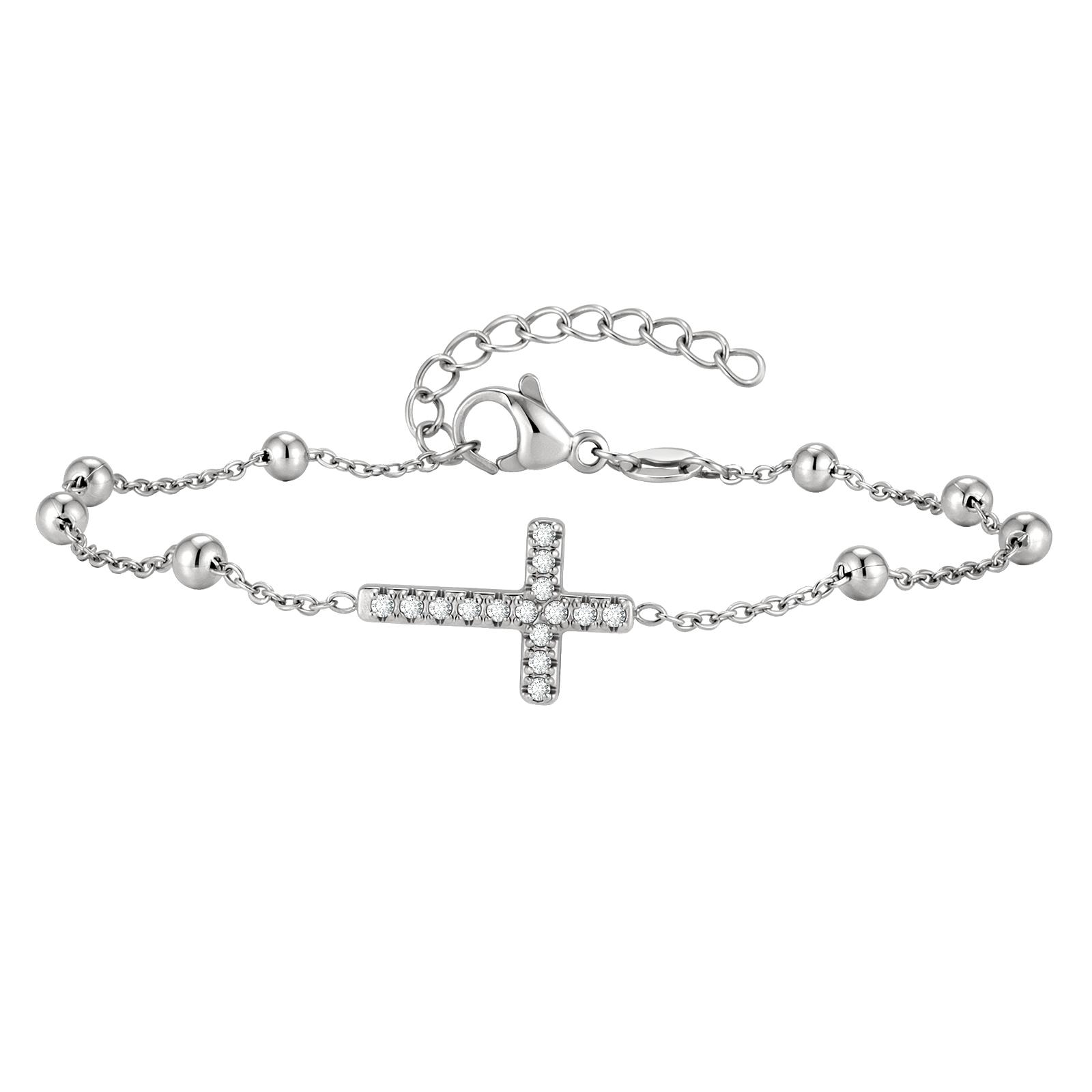 

Crystal Cross Bracelet 18K PVD Plated Beads Chain Religion Jewelry for Women Stainless Steel Pulsera Cruz Bangle Waterproof