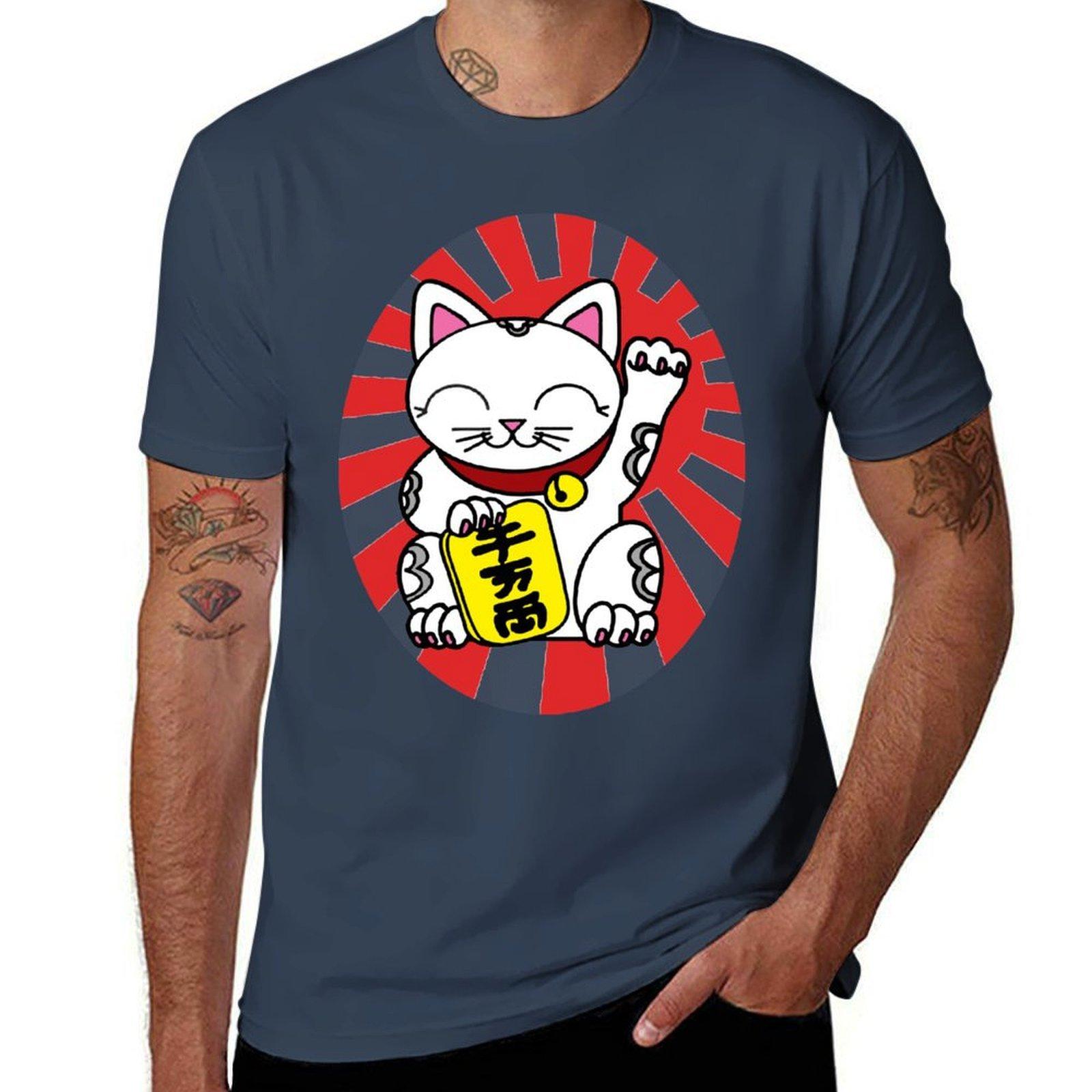Unisexeki Neko The Kawaii Lucky Cat Tshirt Large Size Breathable Tee S