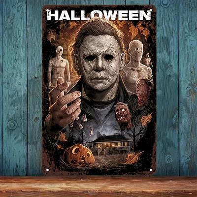 [JIT] Señal Metálica de Halloween - Obra de Arte de Terror de Michael Myers Decoración de Pared de Aluminio, Hogar Espeluznante Habitación de Dormitorio Garaje Decoración de Habitación de Niños,