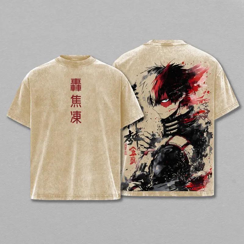 2025 My Hero Academia Anime Shoto Todoroki Graphic T-shirt Washed Oversized T Shirt Men Women Clothing Cotton Short Sleeve Tees