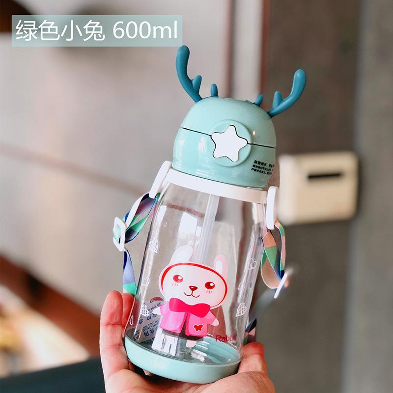 Water Bottle Cartoon Antlers Water Cup Children's Portable Outdoor Sports Kettle High Value Plastic Cup