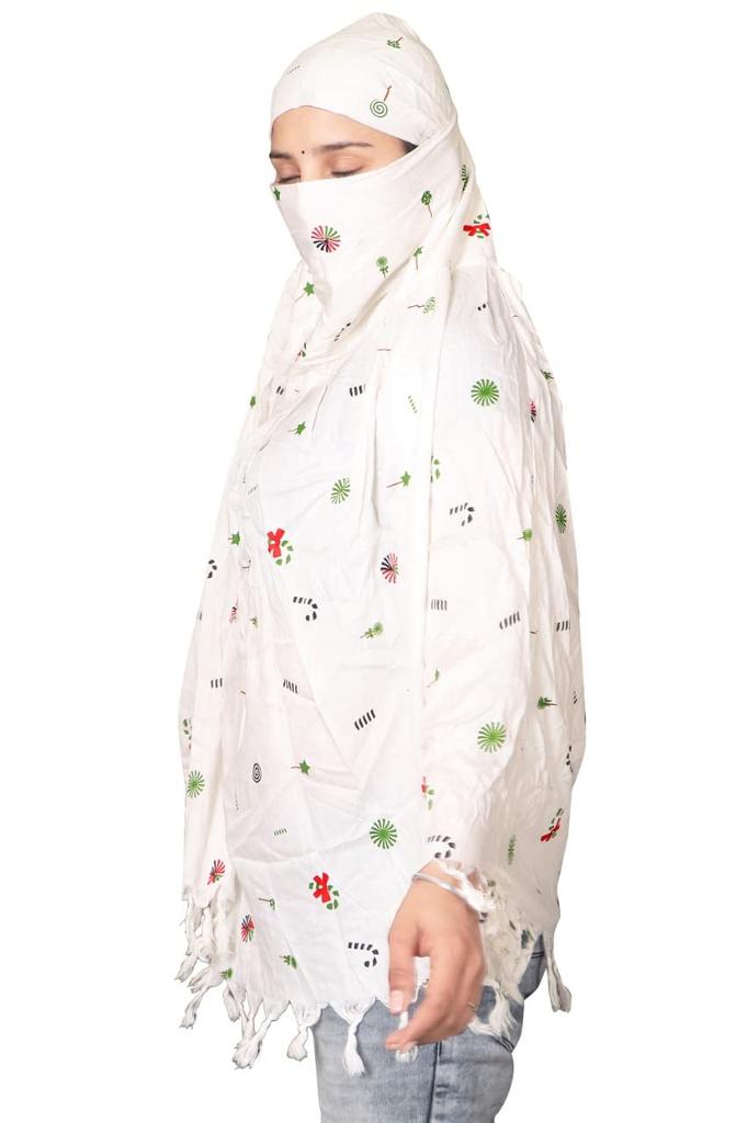 RIVANIV® Cotton Long Scarf Cum Mask Scarves Usable for Vehicle Driver | White Printed Design | Universal Size | For Girl & Women | Breathable Sun Pr