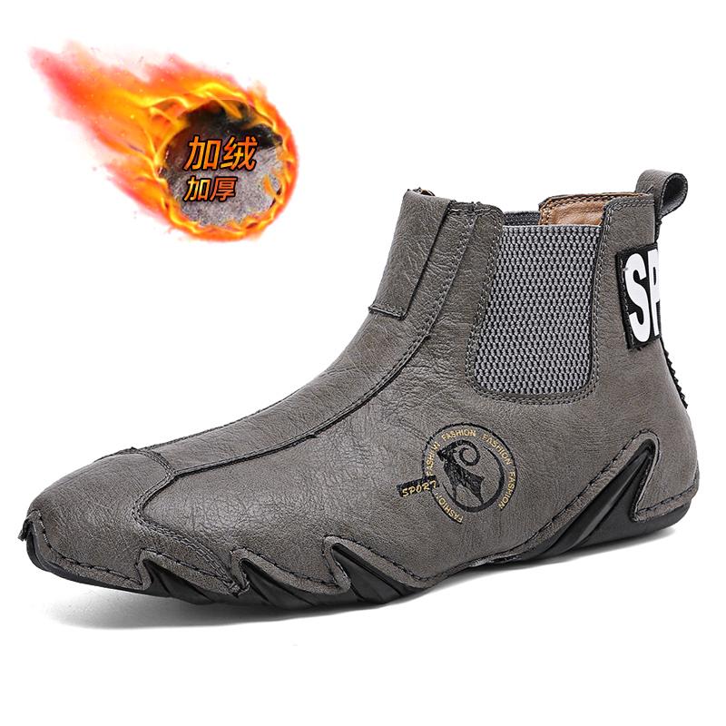 Móda Pánské Outdoor Zimní Sporty Turistika Ruční šití Kožené tenisky Kotníkové boty Nové Neklouzavé Ležérní Teplé plyšové pánské boty Chelsea