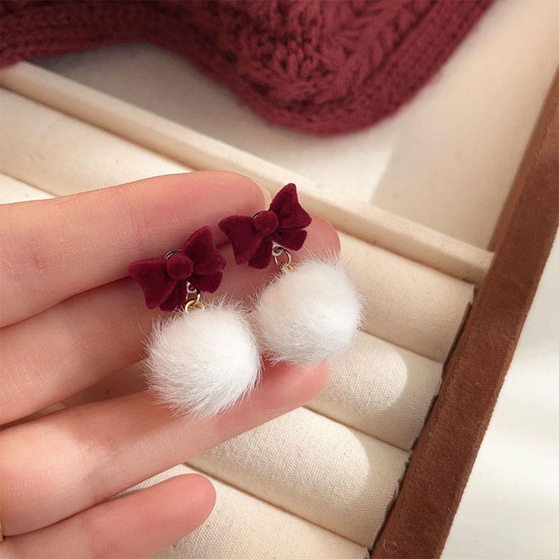 Red Bow Tassel Stud Earrings for Women - Elegant 2025 Autumn/Winter Style