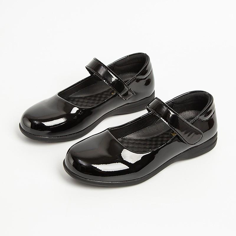 Girls Black Patent Leather School Shoes Formal Occasions Magic Tape TPR Sole Ages 4-16