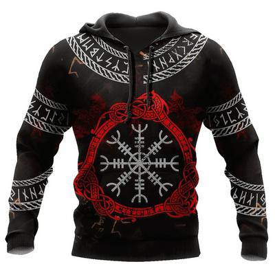 Modischer lässiger Hoodie Viking Vegvisir Red Circle Line Tattoo 3D-gedruckter Herren-Kapuzenpullover mit Reißverschluss, Herbst, Unisex, Street-Casual-Sweatshirt