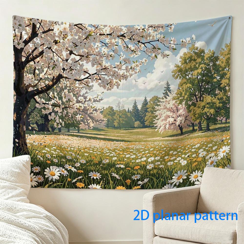 Large Spring Floral Tapestry Wall Hanging Cherry Blossom Garden Wildflower Blooms Decor Art Print 180x230cm