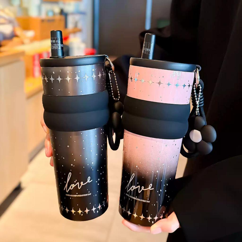 Ceramic Inner Tank Thermos Cup 316 Stainless Steel Girls High-value Straw Cup New Large-capacity Car Ice Cup