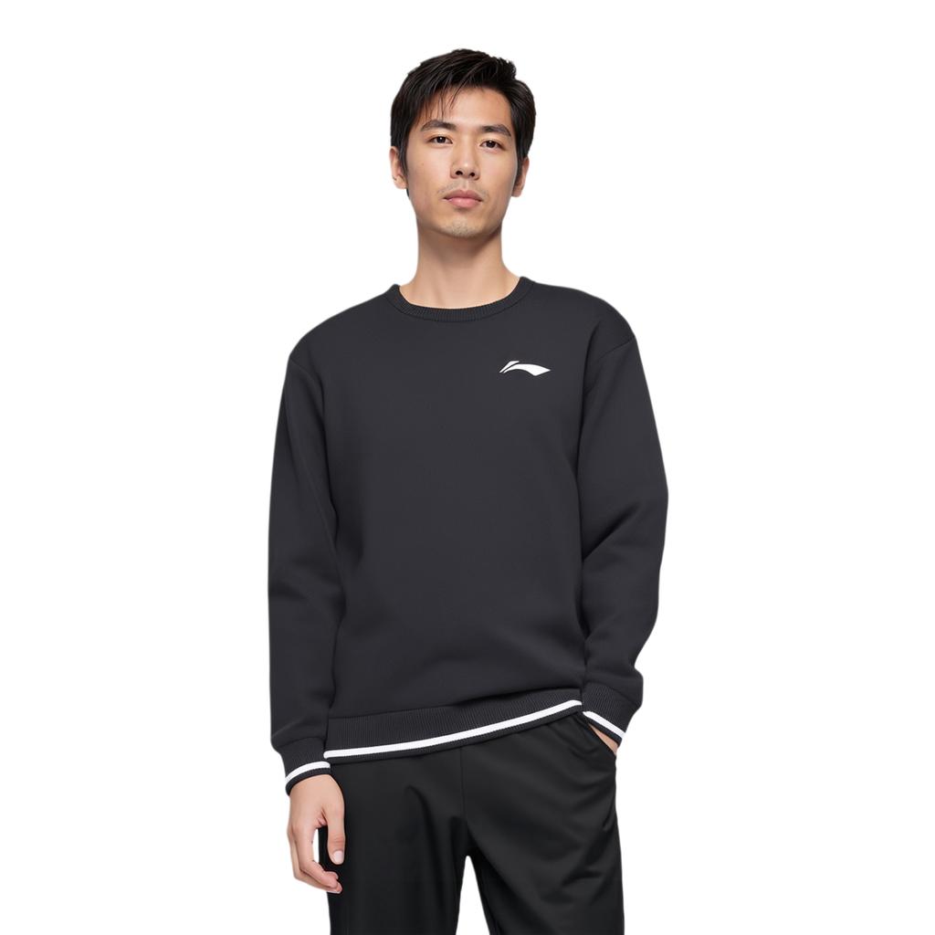 Li Ning Simple Logo Comfortable Pullover Casual Long Sleeve Knit Sweater Men sweater Black AMBU295-1