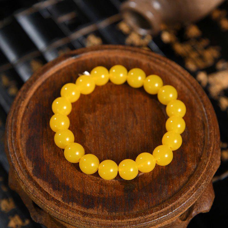 Ethnic Style Amber-Look Buddhist Beads Bracelet - Unisex Chicken Fat Yellow Strand