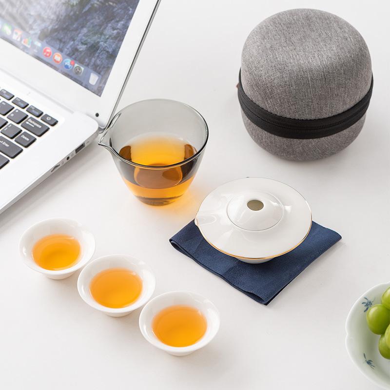 Flying Saucer Creative Ceramic Express Cup High-end One Pot Three Cups Outdoor Portable Travel Tea Set Commemorative Gift