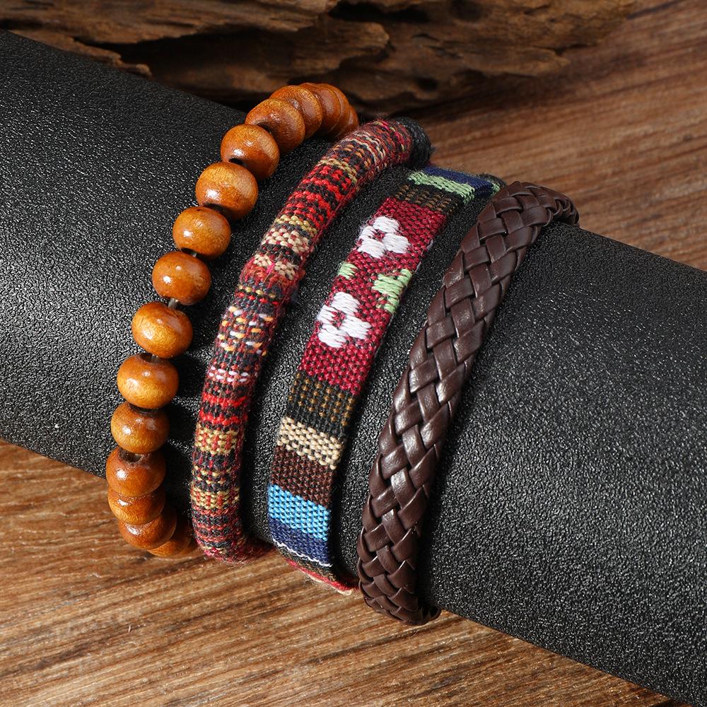 European & American Bohemian Handmade Leather Bracelet Set – 4 Pieces