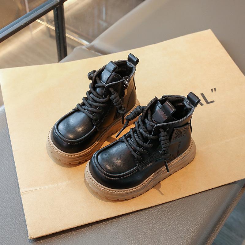 Girls' velvet Martin boots 2025 autumn and winter new thick-soled warm short boots children's leather boots girls' velvet cotton boots tide