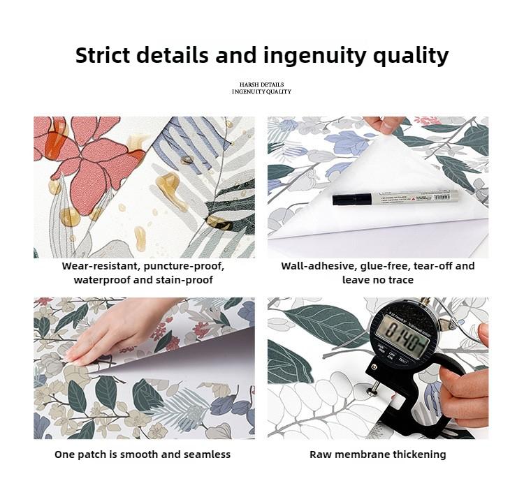 Thick Waterproof Wall Panels Floral PVC Wallpaper, Self-Adhesive Peel and Stick for Bedroom Feature Wall