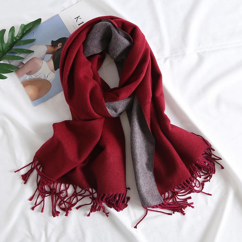 Dual-Color Korean Imitation Cashmere Scarf with Tassels - Cozy Autumn/Winter Shawl Available In 20 Colors