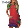Summer New 2025 Women Mini Dress Vibrant Tuesday Carnival Party Dress Casual Short Sleeve O-Neck Print Loose A-Line Dress Womans