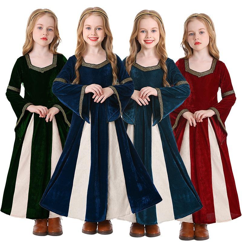 Renaissance Retro Mittelalter Mädchenkleidung, Musikalische und Tanz Bühnenkostüme, Hofstil, Trompetenärmelkleid