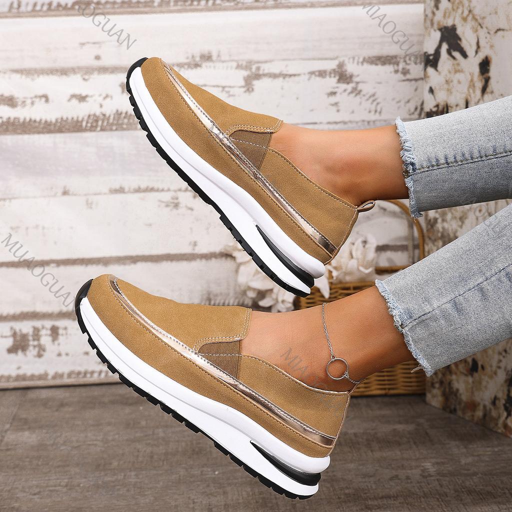 Fashion Spring Autumn Shoes for Women Casual Platform Slip On Loafers Lightweight Thick Bottom Middle Heel Female Sports Vulcanize Shoes