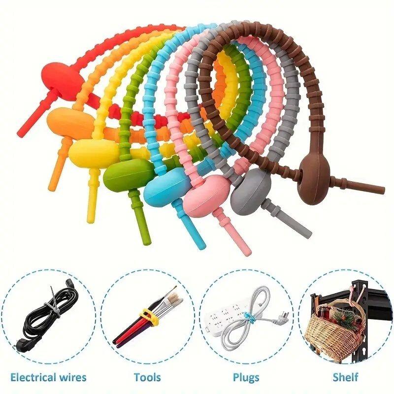 Candy Colors Silicone Tie Tadpole Shape Live Buckle Cable Ties Data Cable Earphone Charge Cable Line Tie Strap Organizer