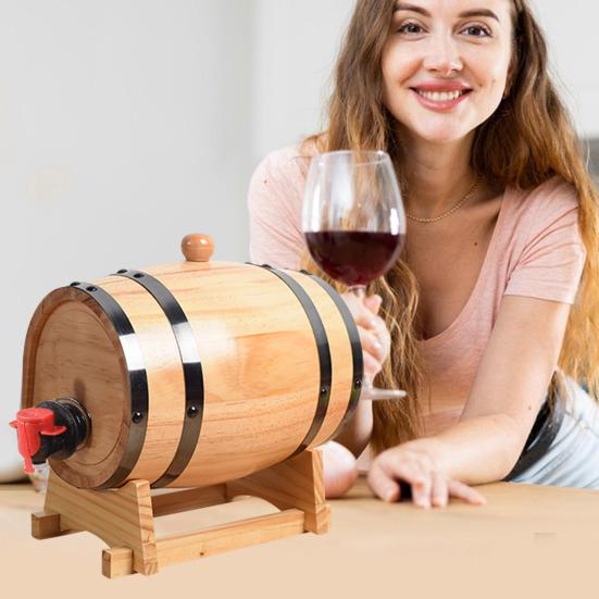 1/1.5/3L Oak Wine Barrel with Stand Tap Vintage Whiskey Aging Barrel Dispenser Wooden Barrel Home Bar Decor