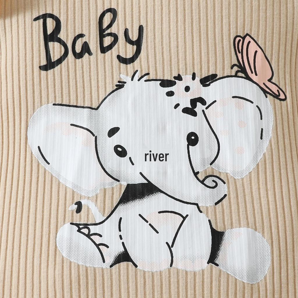 Summer Elephant Print T-shirt & Shorts Set for Baby Girls - Flutter Sleeve Romper with Bow Shorts