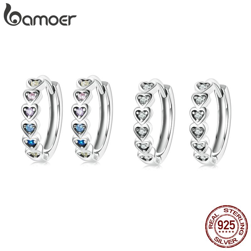 

BAMOER стерлингового серебра 925 пробы изысканные оригинальные красочные серьги с цирконом в форме сердца кольца для женщин ювелирные изделия