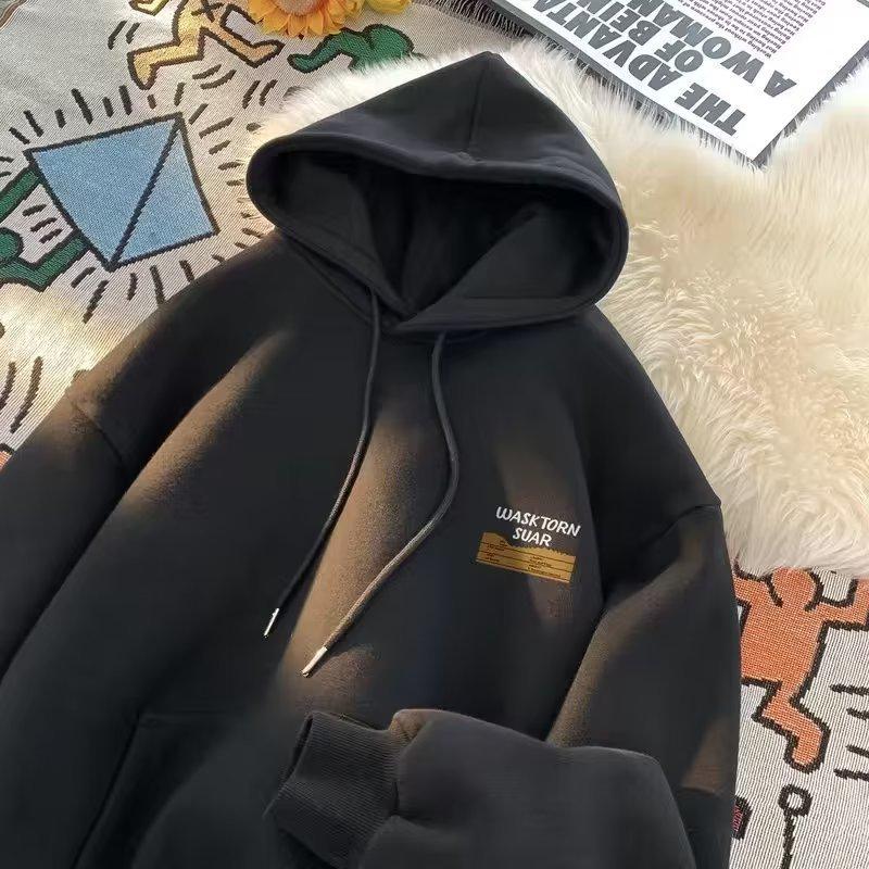 Men's Plus Size Retro Fleece Hooded Sweatshirt: Autumn/Winter Oversized Loose Fit Jacket