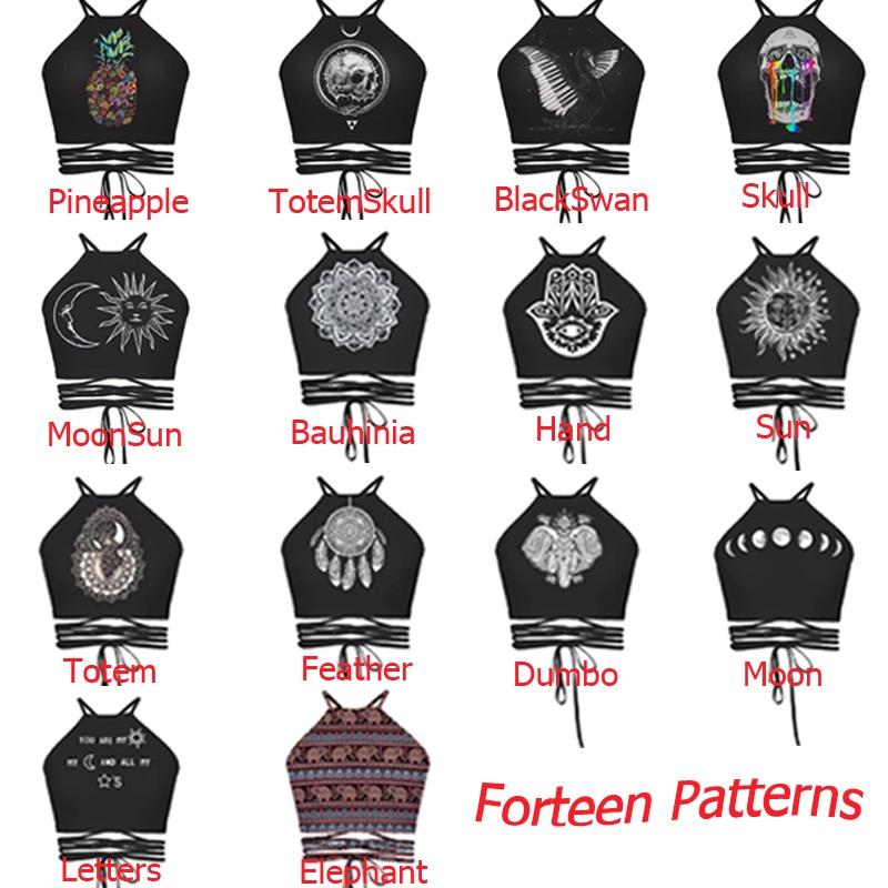 Sexy Fashion Womens 3d Skull Hand Printed Tight Halter Strap Small Vest Harness