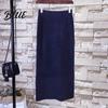 Solid Color Midi Skirt Women Knitting High Waist Back Slit Design Soft Breathable Thickened Warm Hip Wrapped
