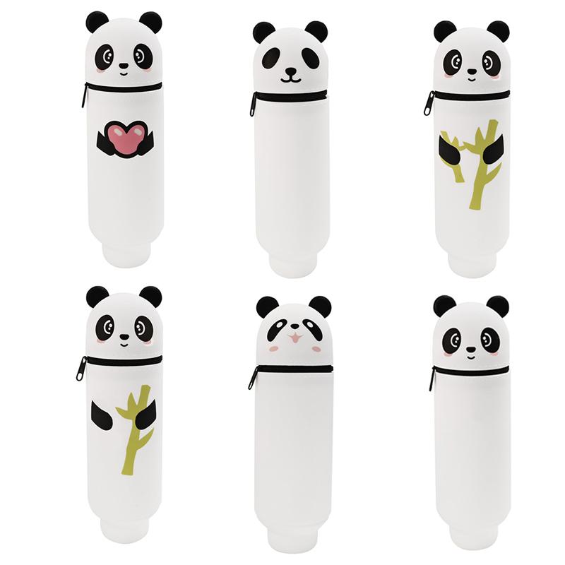 Kreatives hochwertiges Cartoon Panda Federmäppchen Silikon Tierform Stifttasche Faltbar mit Reißverschluss Schreibwaren Aufbewahrungstasche
