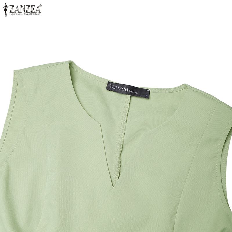 ZANZEA Womens Elegant V Neck Sleeveless Office Work Sheath Dress Belted Twisted Bodycon Dress