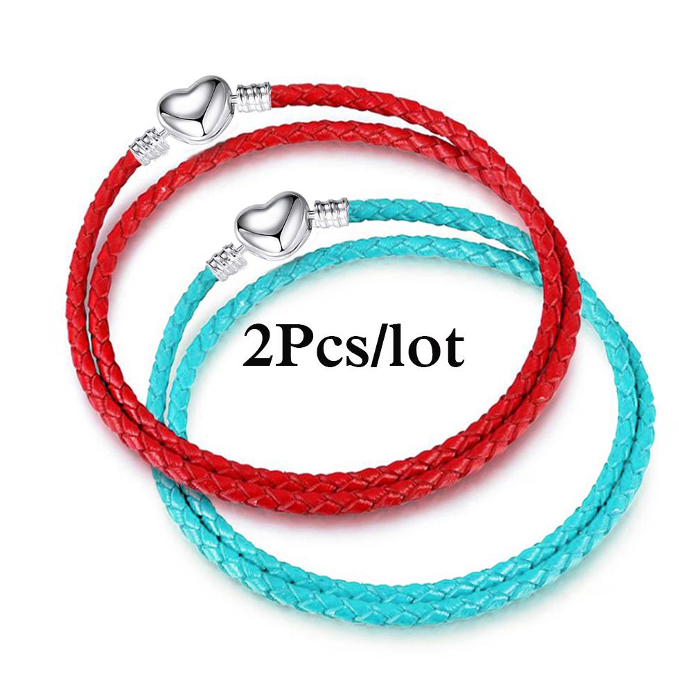 2Pcs/Lot Vintage Jewelry Leather Chain Bracelets Fit DIY Handmade Beads Charms Bracelet Couples Pulsera Jewelry For Women Men