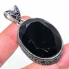 Lab Created Black Spinel Vintage Pendant 2.3" Silver Tone Oval Cut Gemstone Gift