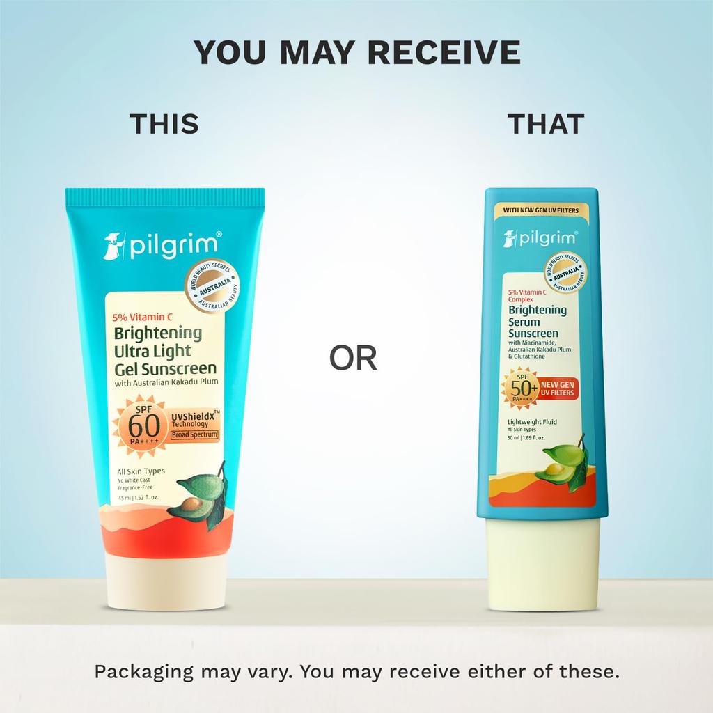 Pilgrim 5% Vitamin C Brightening Serum Sunscreen SPF 50+ PA++++ with Glutathione & Niacinamide | InVivo Tested | New Gen UV Filters | Lightweight