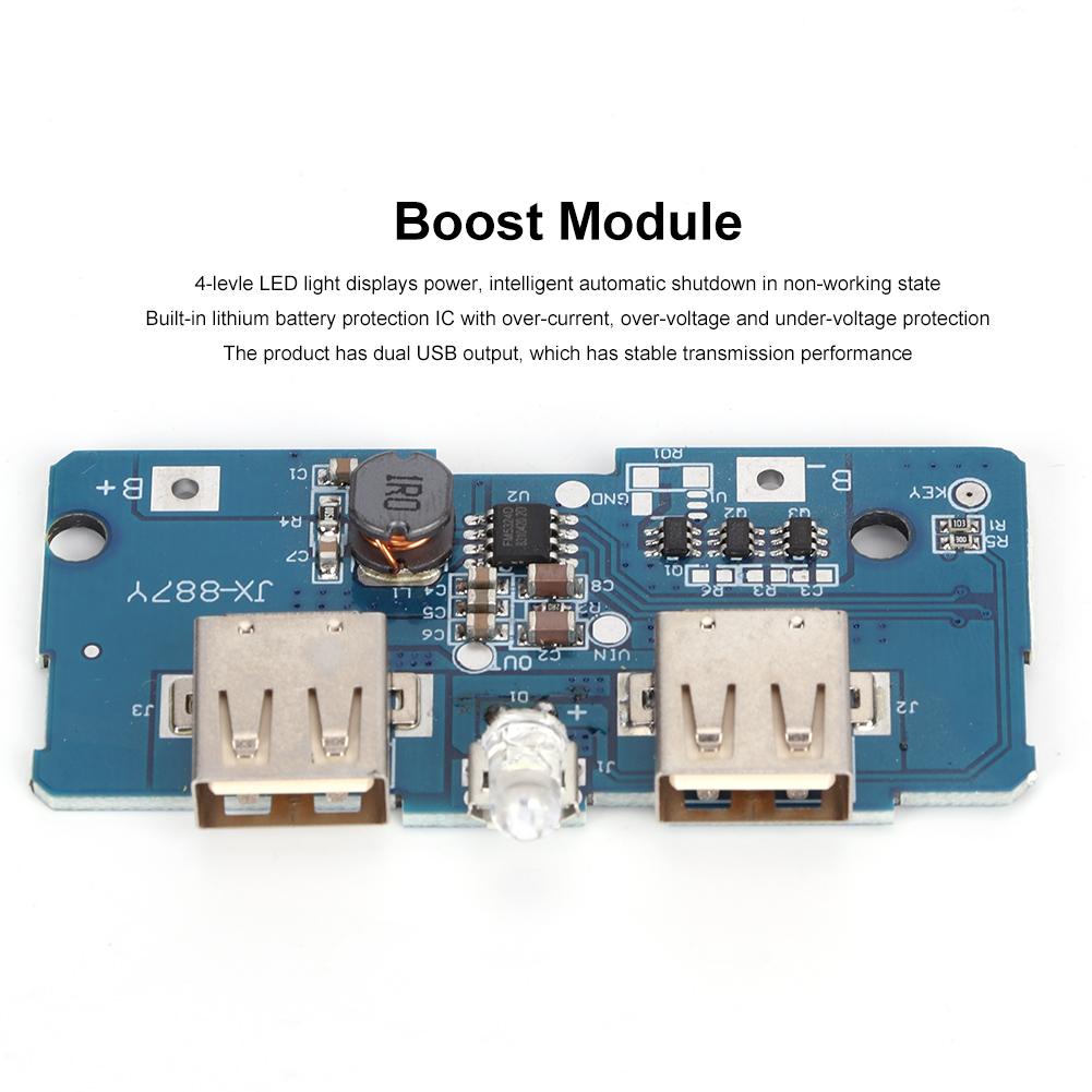 2Pcs 3.7V To 5V Boost Module 2A Dual USB with LED Light for 18650 Lithium Battery