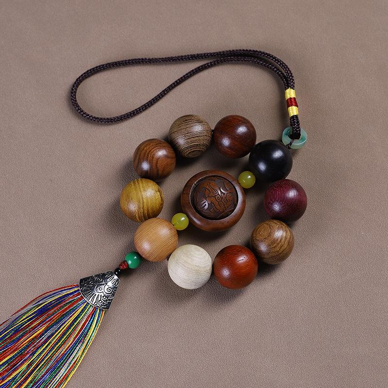 Duobao Pearl Wooden Car Pendant Green Sandalwood Crafts Creative Sandalwood Decorative Buddha Bead Bracelet Car Pendant Ornament