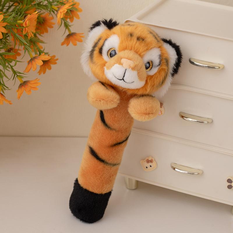 Cute Animal Tiger Panda Head Massage Stick Plush Toy Doll Children Soothing Doll Birthday Gift 25cm（0.05kg）