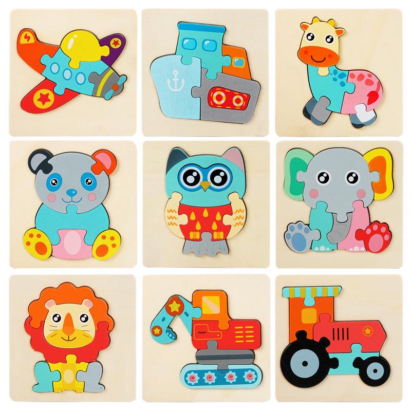 3D Wooden Animal & Vehicle Puzzle Blocks - Educational Hand-Grasp Board for Kids