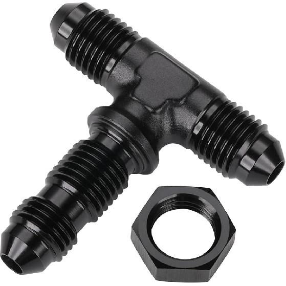 4AN Male Flare Bulkhead on Side Tee T Fitting Adapter with AN4 Nut Aluminum Black