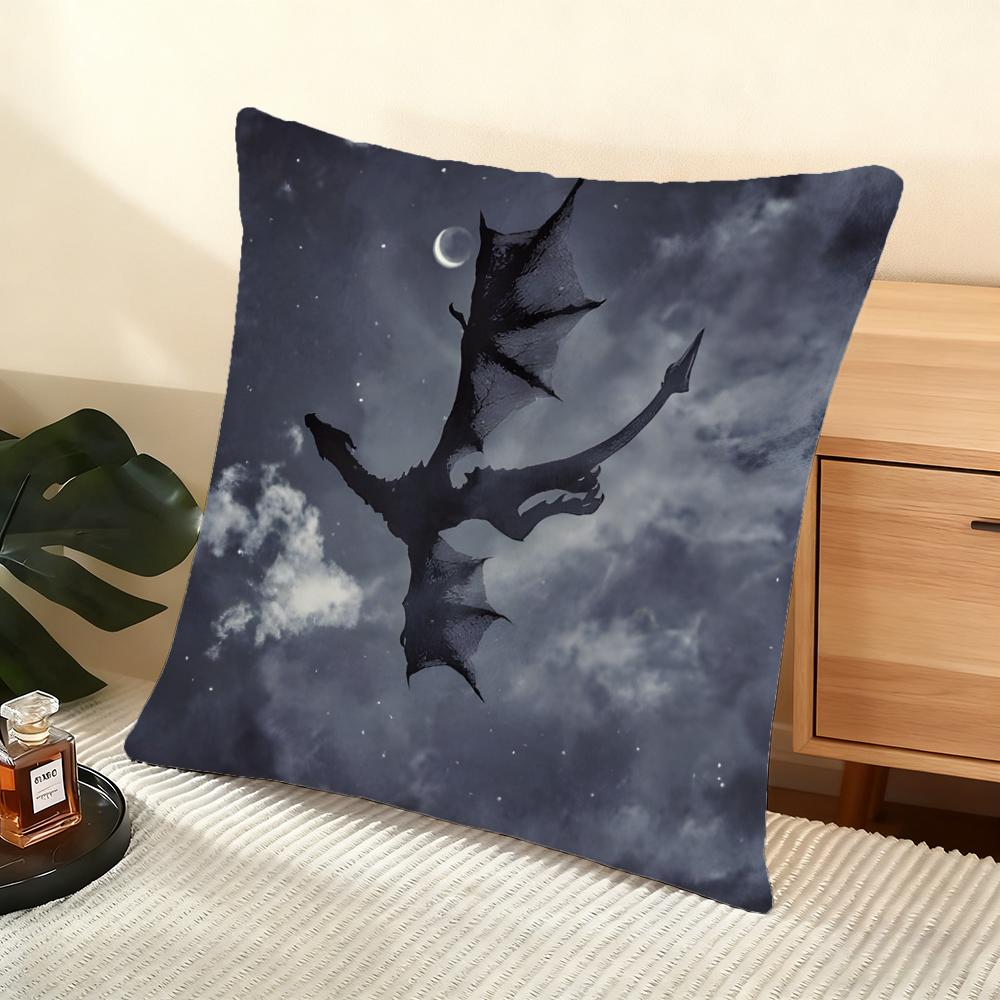 Cushion Cover Silky Short Plush Home Sofa Cushion Cover - Invisible Zipper Home Decoration F-Fourth W-Wing Dragon