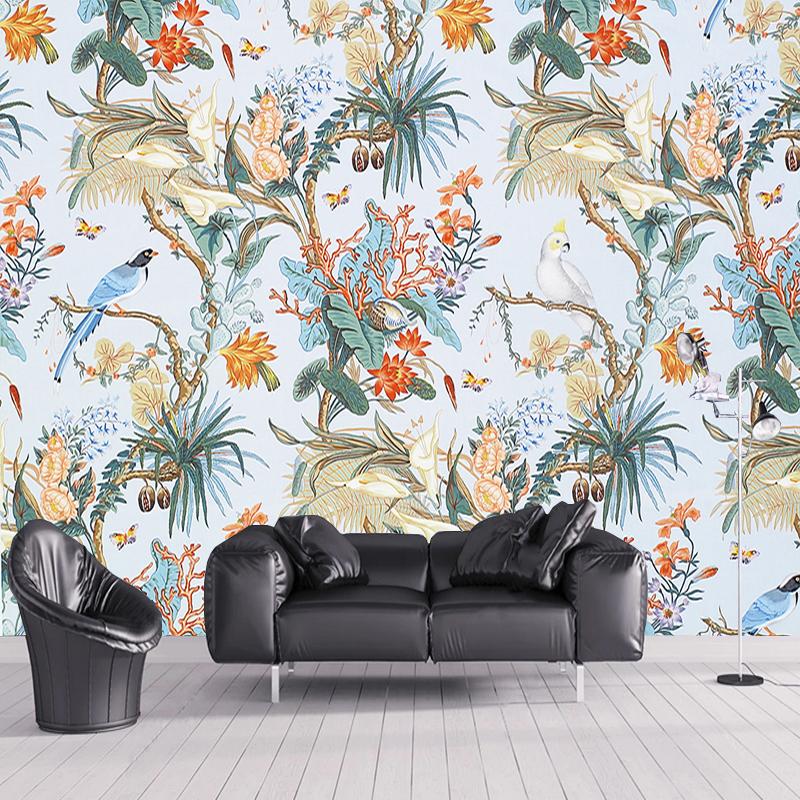 Mural Wallpaper 3D Retro Pastoral Rain Forest Flowers And Birds Art Wallpaper Living Room TV Sofa Background Wall Painting Papel De Parede