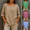 Women Tops Round Neck Long Sleeve Loose Fit Casual Blouse Breathable Soft