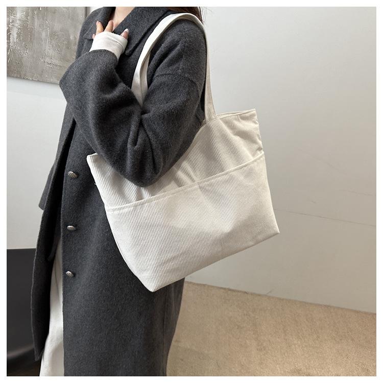 Damen Baumwoll-Tragetasche, Große Kapazität, Reißverschluss, Schulter-Handtasche, Weiche Eimer-Tasche mit Innentasche