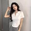 Women's Summer Slim Fit Korean-Style Polo T-Shirt with Ice Silk and Irregular Hem