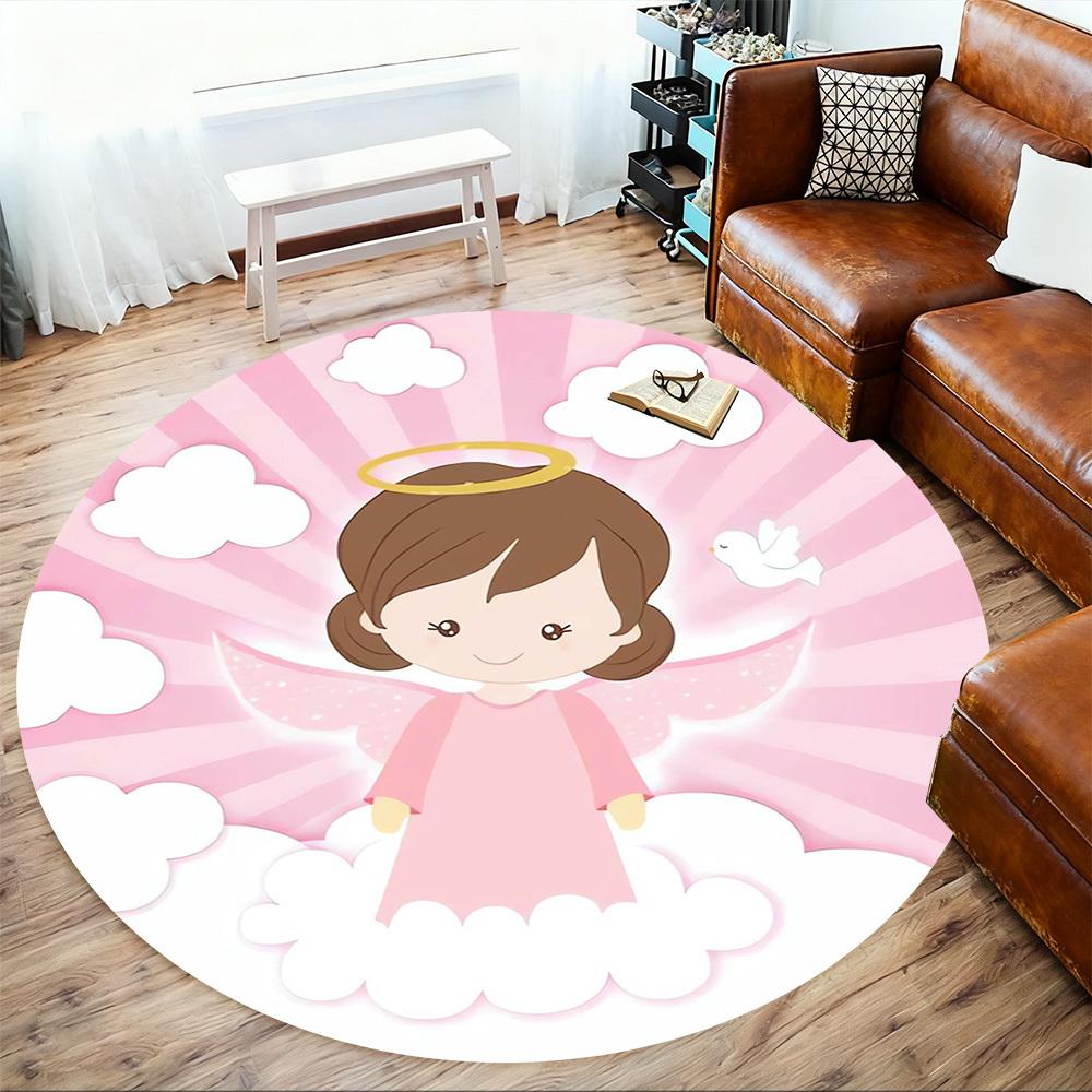 1pc Angel Cloud Round Chair mat Area Rug - Non-Slip, Floor Mat for Office, Bedroom, home decor Christmas Gift p0811339