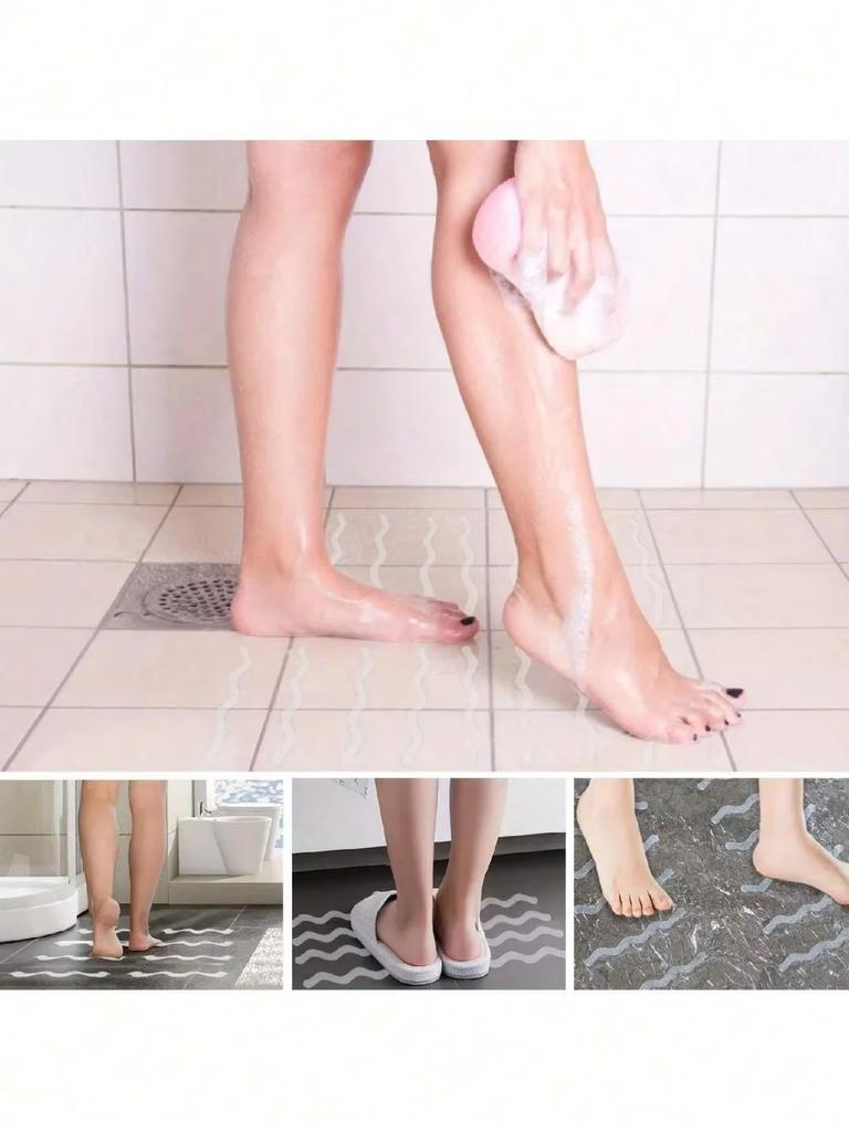 Balení 24 ks Průhledné protiskluzové samolepky na podlahu do koupelny a sprchy - Protiskluzové proužky pro bezpečnost podlahy v koupelně